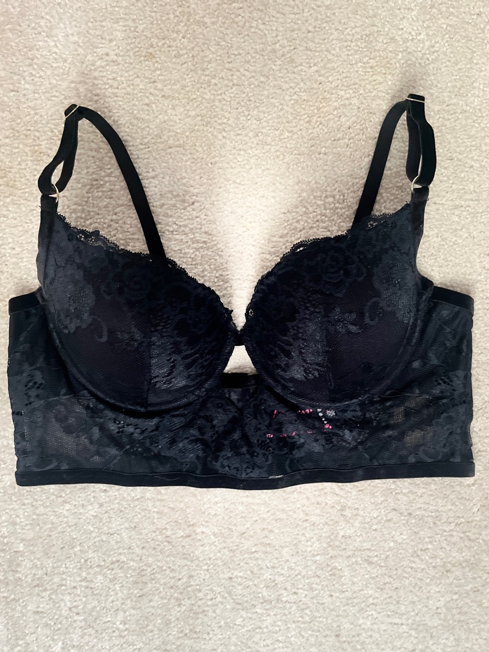 NWT La Senza Beyond Sexy Convertible Longline Push-Up Bra - Black Lace - XL